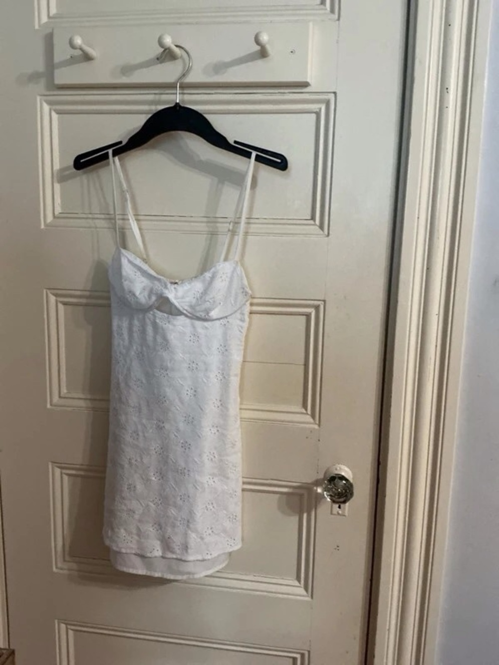White Eyelet Midi Slip Dress with Spaghetti Straps